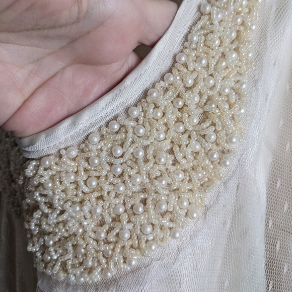 CREAM Slip Dress with Mesh and Lace Overlay M Coquette Lingerie Style - Picture 3 of 12